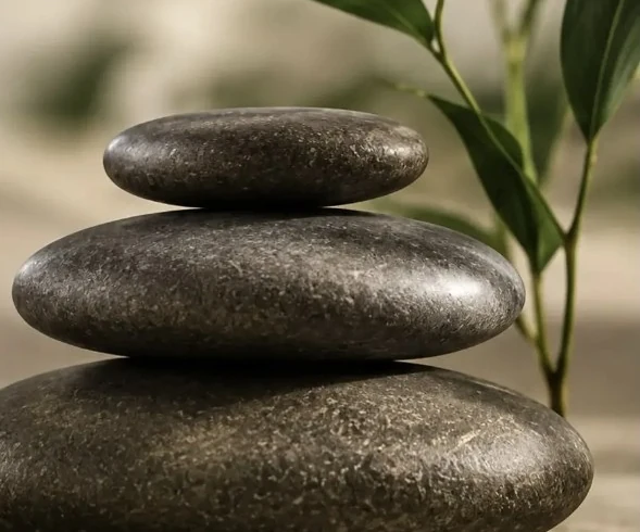 Pedras equilibradas simbolizam serenidade e bem-estar